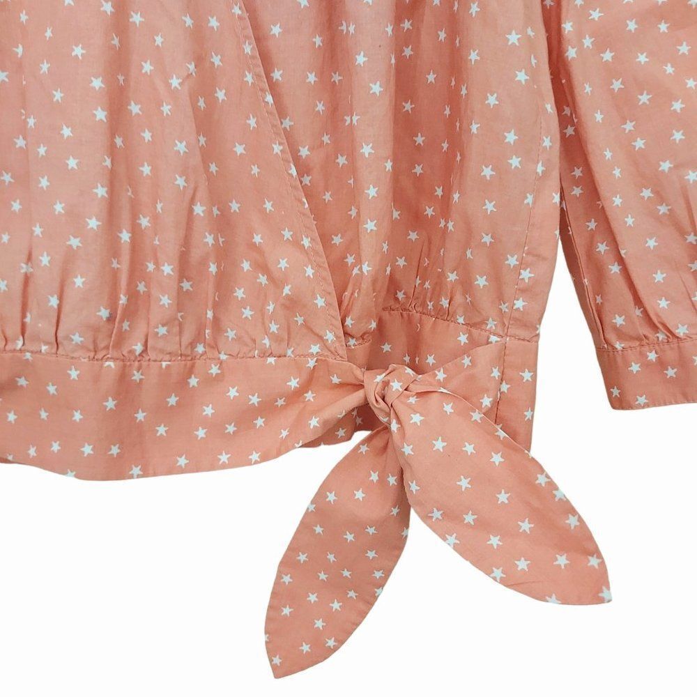 Madewell Wrap Blouse Womens Medium Peach Tie Front 3/4 Sleeve V-Neck Stars Boho - Picture 8 of 13